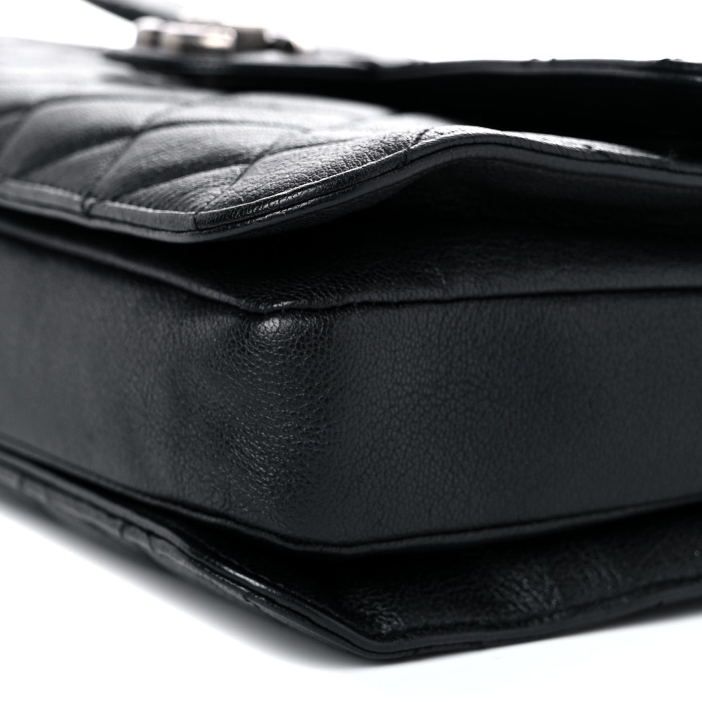 Goatskin Quilted Large Perfect Edge Flap Black