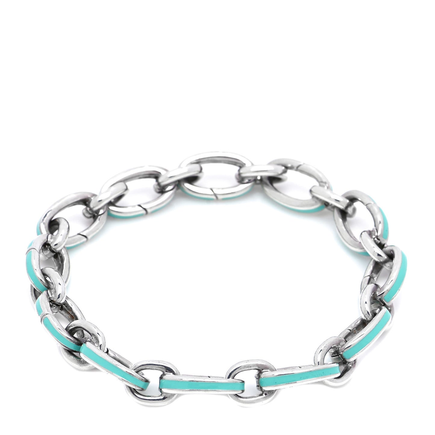 Sterling Silver Enamel Clasping Link Bracelet Blue