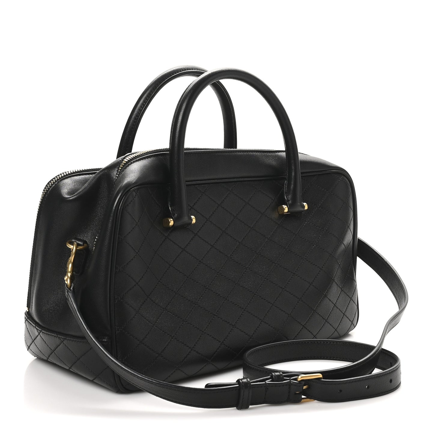 Lambskin Lyia Quilted Duffle Bag Black