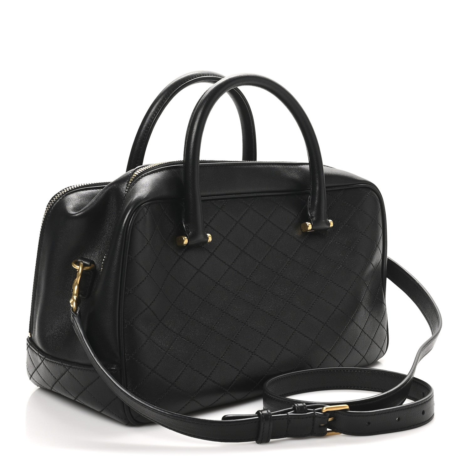 Saint Laurent Lambskin Lyia Quilted Duffle Bag Black 2 of 10