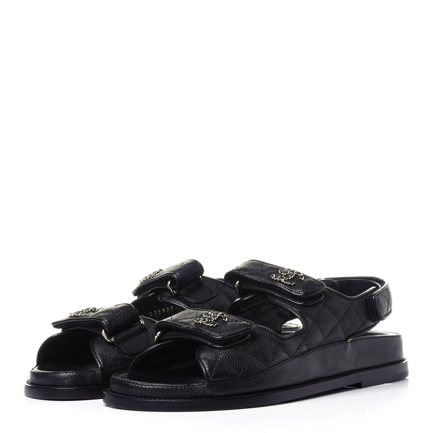 Grained Calfskin Velcro Dad Sandals 36.5 Black