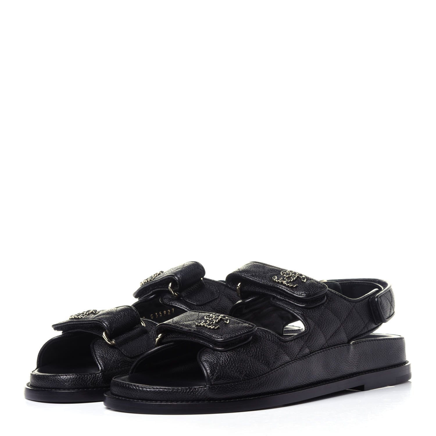 Chanel Grained Calfskin Velcro Dad Sandals 36.5 Black 3 of 13