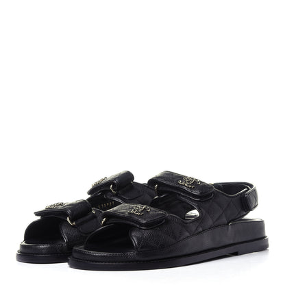 Chanel Grained Calfskin Velcro Dad Sandals 36.5 Black 3 of 13