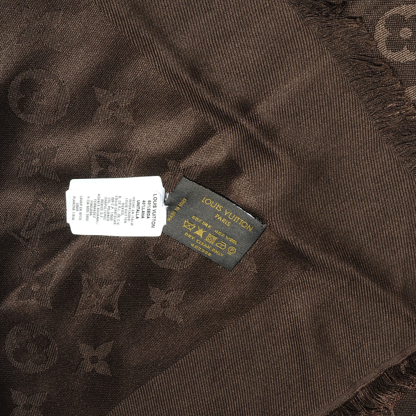 Wool Silk Monogram Shawl Brown