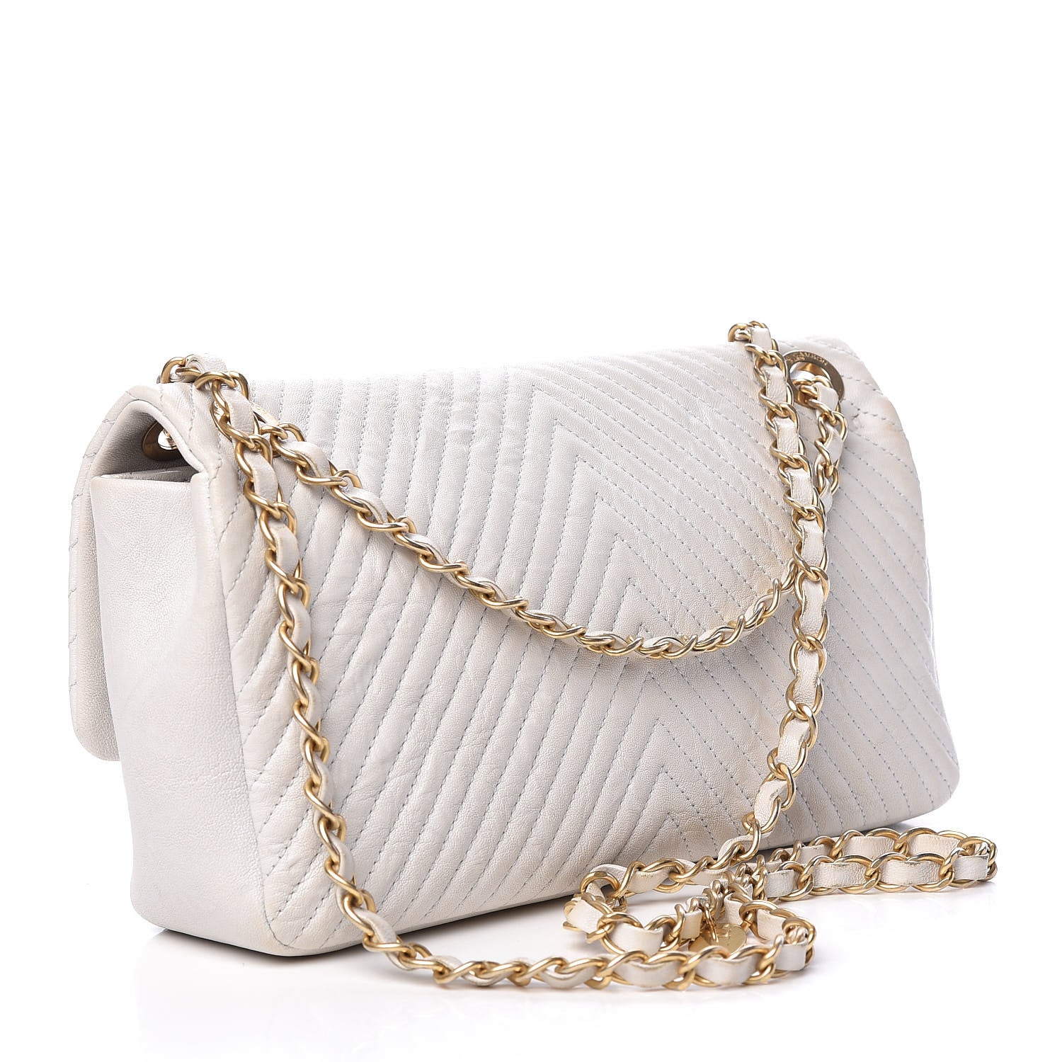 Chanel Calfskin Surpique Chevron Medium Flap White 3 of 21