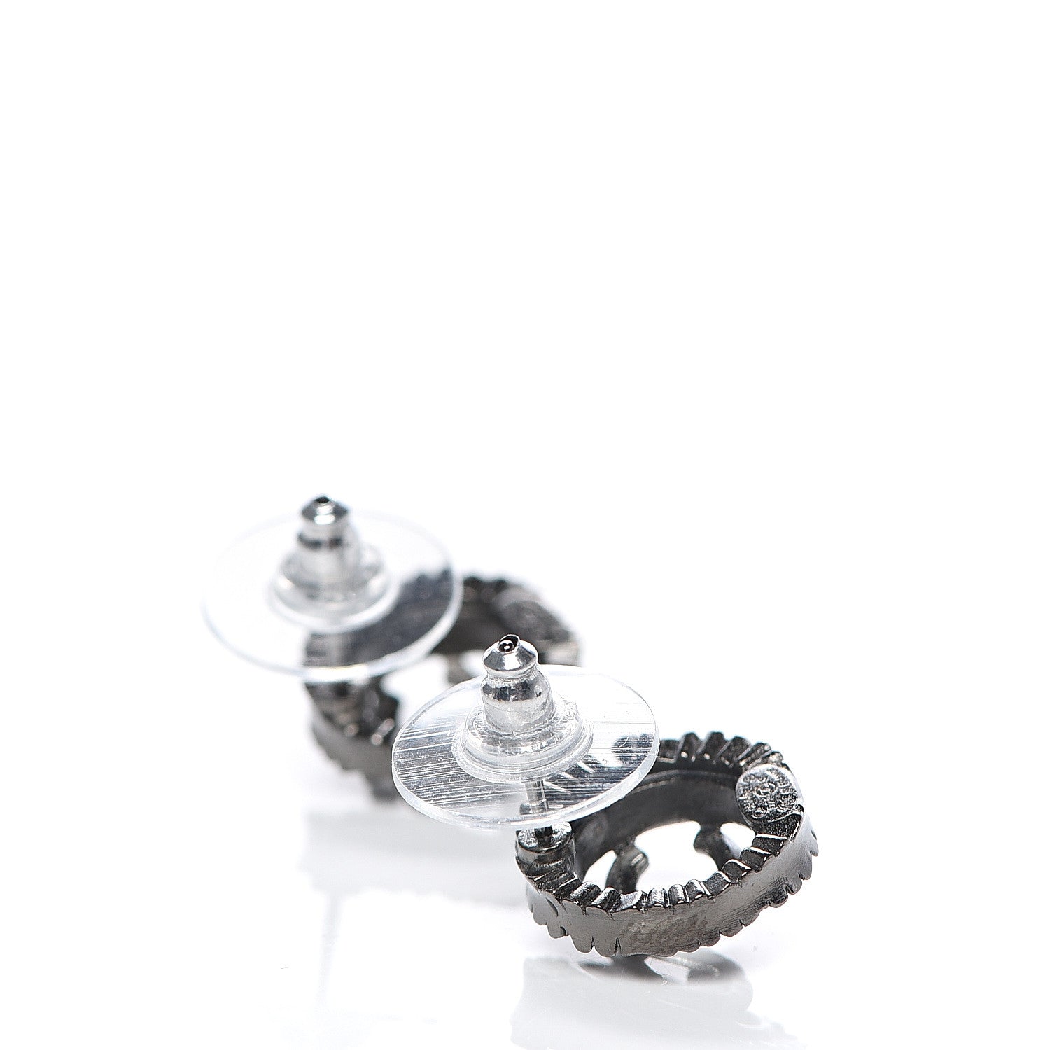 Chanel Ruthenium Crystal CC Round Earrings Silver 3 of 5