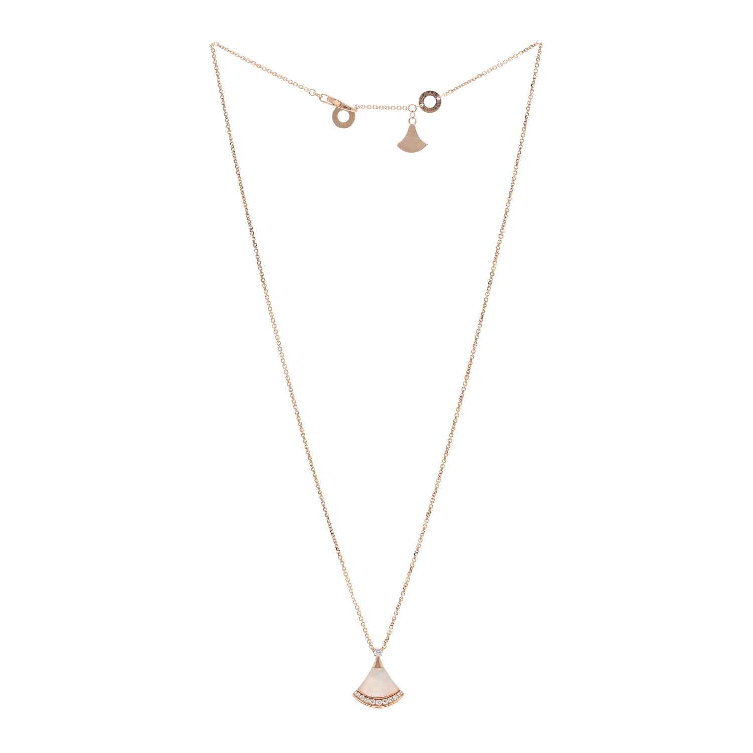Bulgari 18K Rose Gold Diamond Mother of Pearl Divas' Dream Pave Pendant Necklace 3 of 5