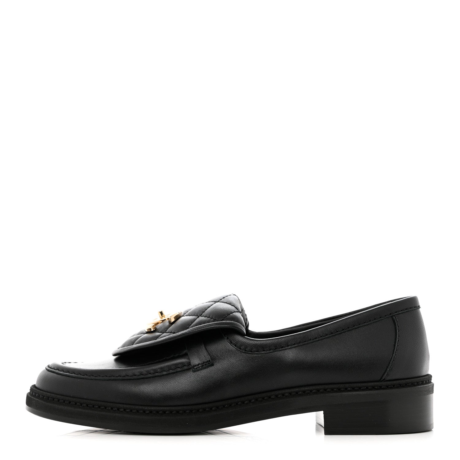 Chanel Lambskin Quilted CC Turnlock Loafers 37.5 Black 1 of 10