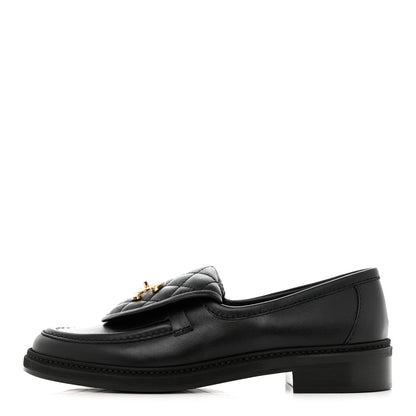 Chanel Lambskin Quilted CC Turnlock Loafers 37.5 Black 1 of 10