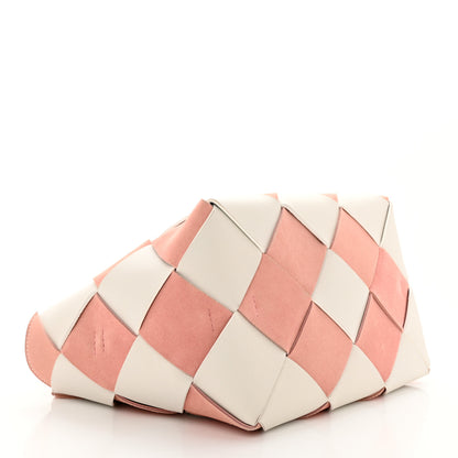 Loewe Calfskin Suede Gingham Woven Basket Bag Soft Pink White 4 of 10
