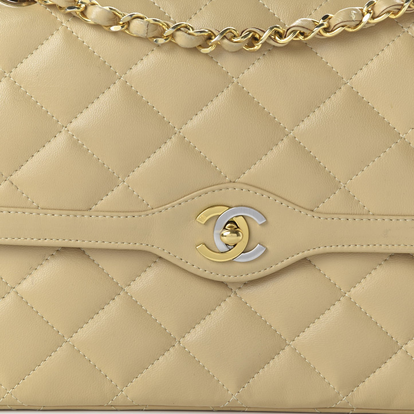 Lambskin Quilted Medium Double Flap Beige