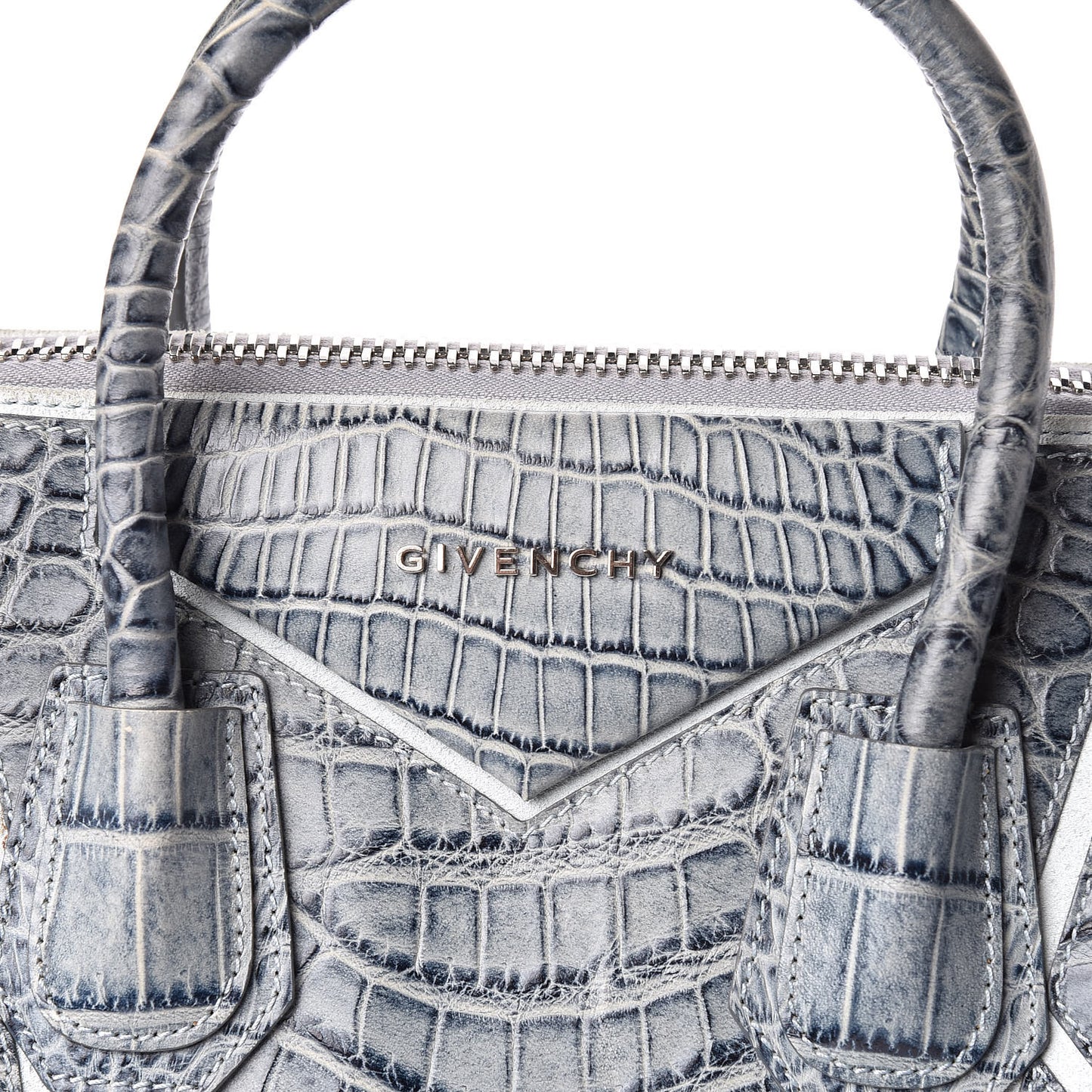 Calfskin Crocodile Embossed Medium Antigona Blue