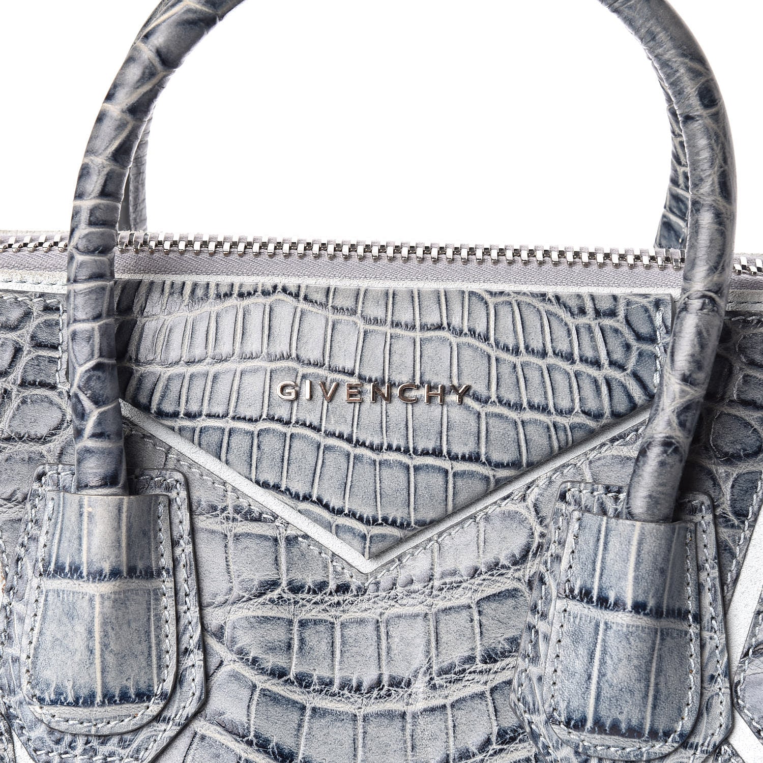 Givenchy Calfskin Crocodile Embossed Medium Antigona Blue 11 of 12