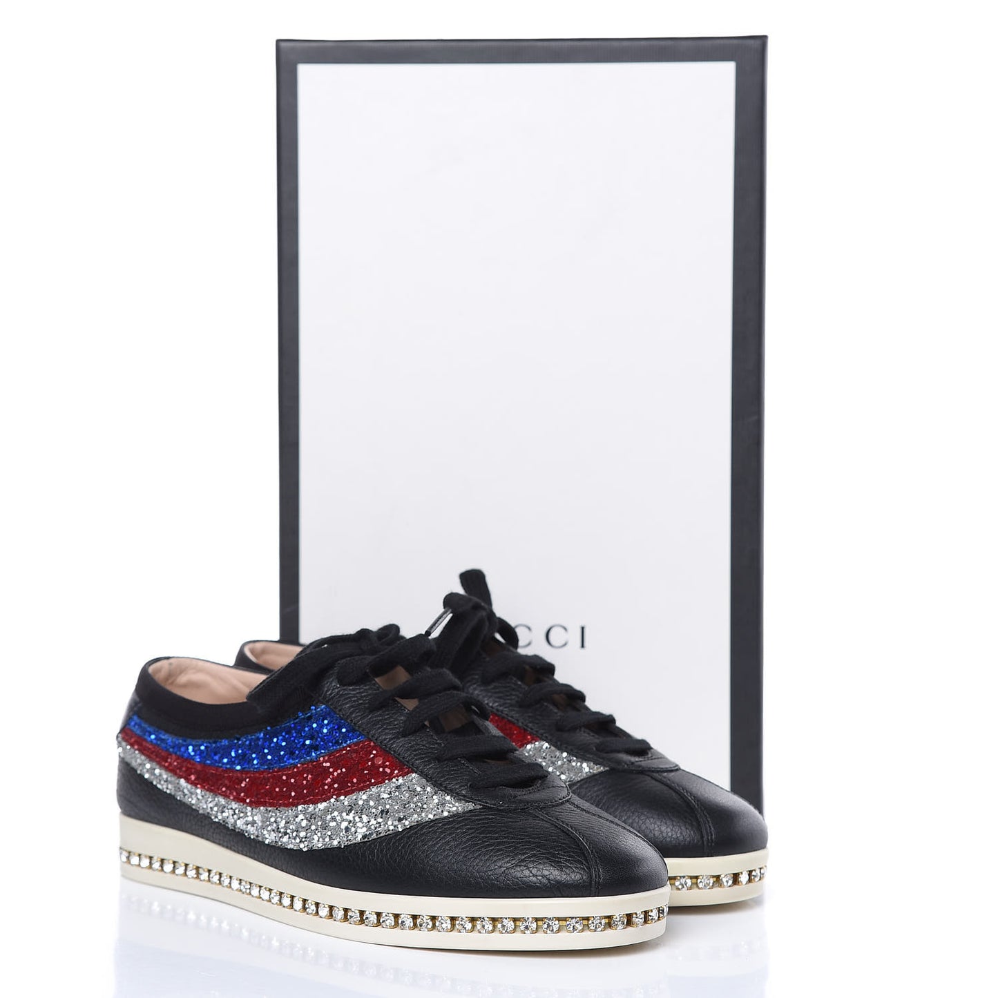 Calfskin Glitter Crystal Womens Sylvie Web Falacer Sneakers 36.5 Black
