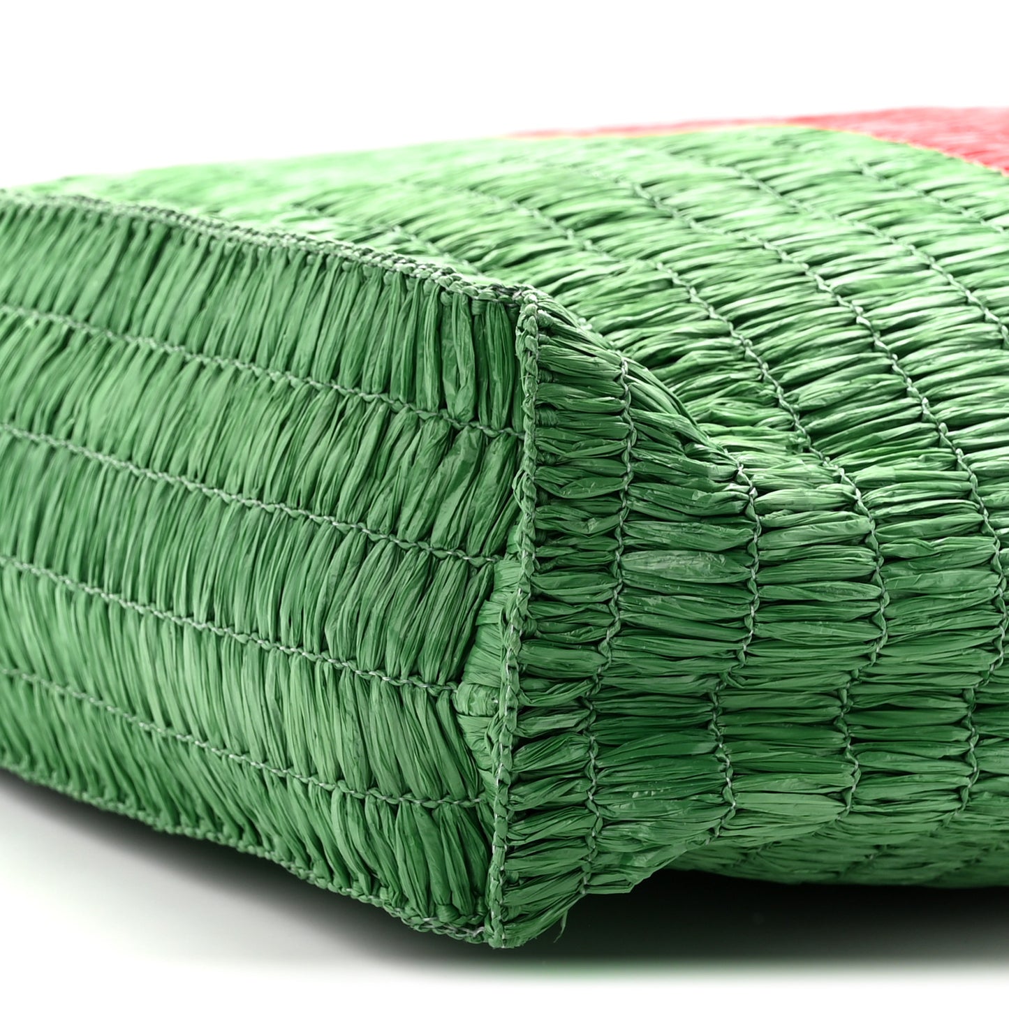 Raffia Linen Web Cestino Tote Bag Red Green