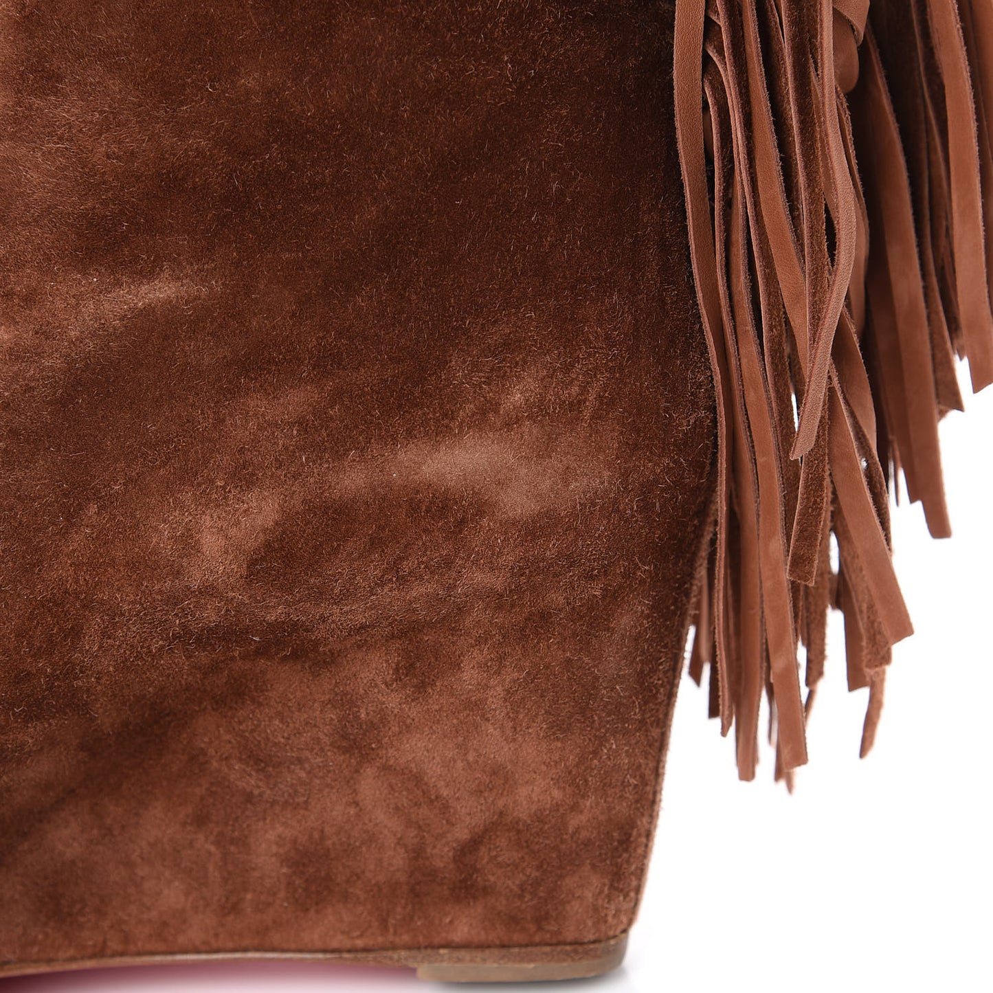 Suede Calfskin Pouliche Fringe 70 Boots 37.5 Havane