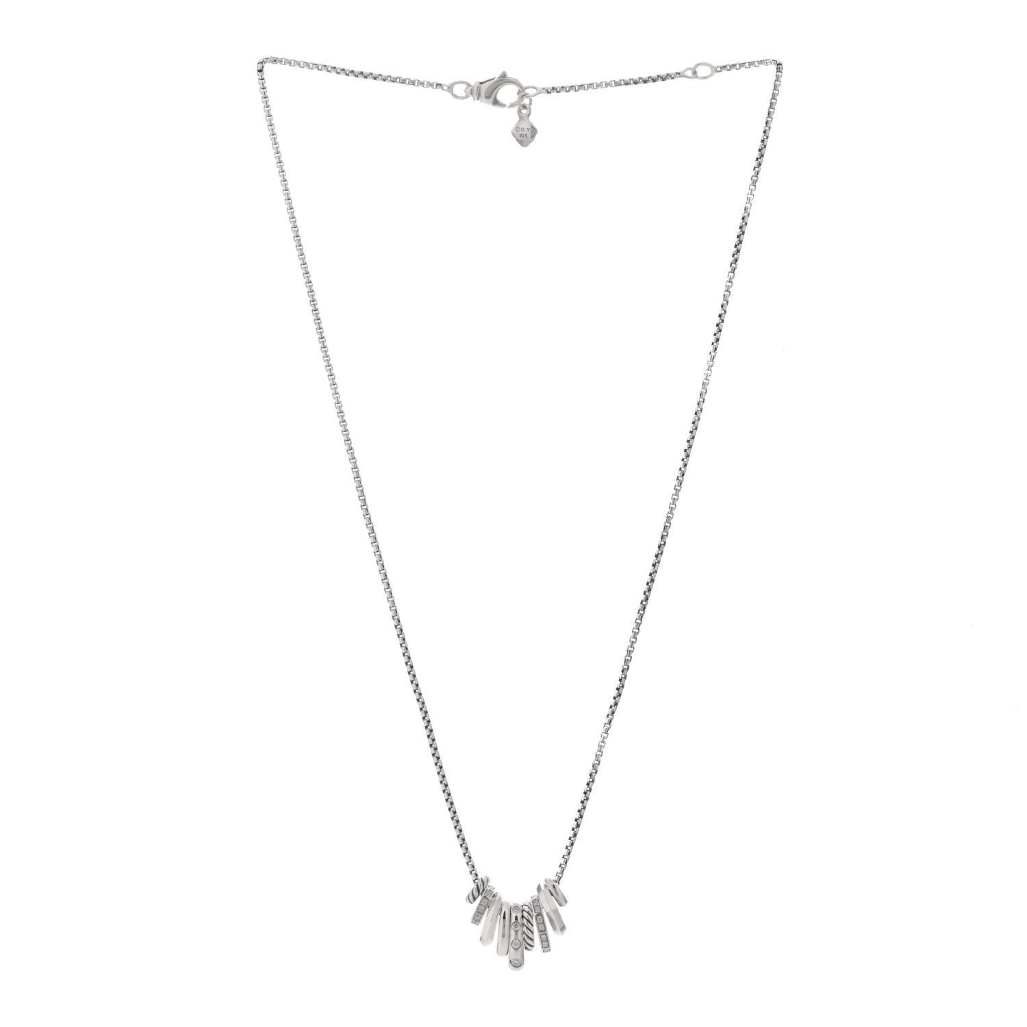 David Yurman Sterling Silver Diamond Stax Rondelle Pendant Necklace 2 of 3