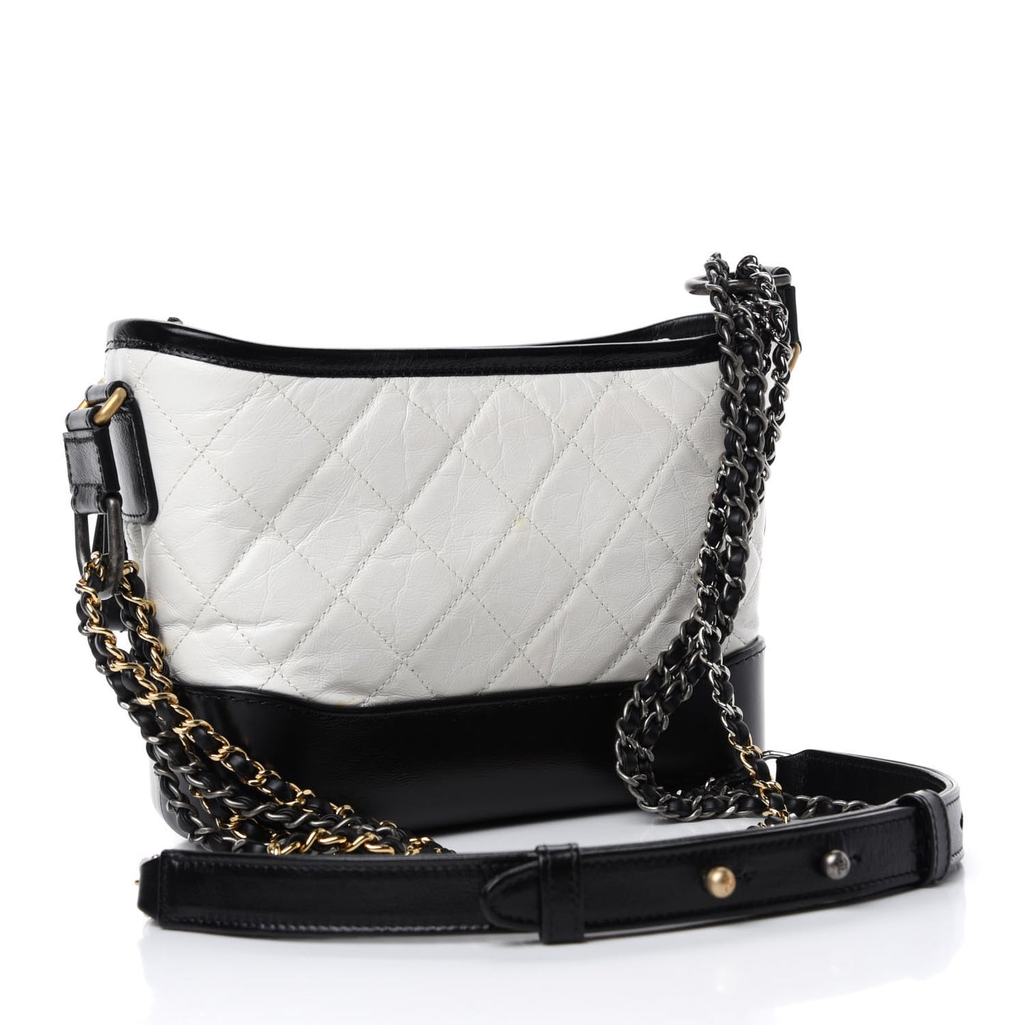 Aged Calfskin Quilted Small Gabrielle Hobo Black White