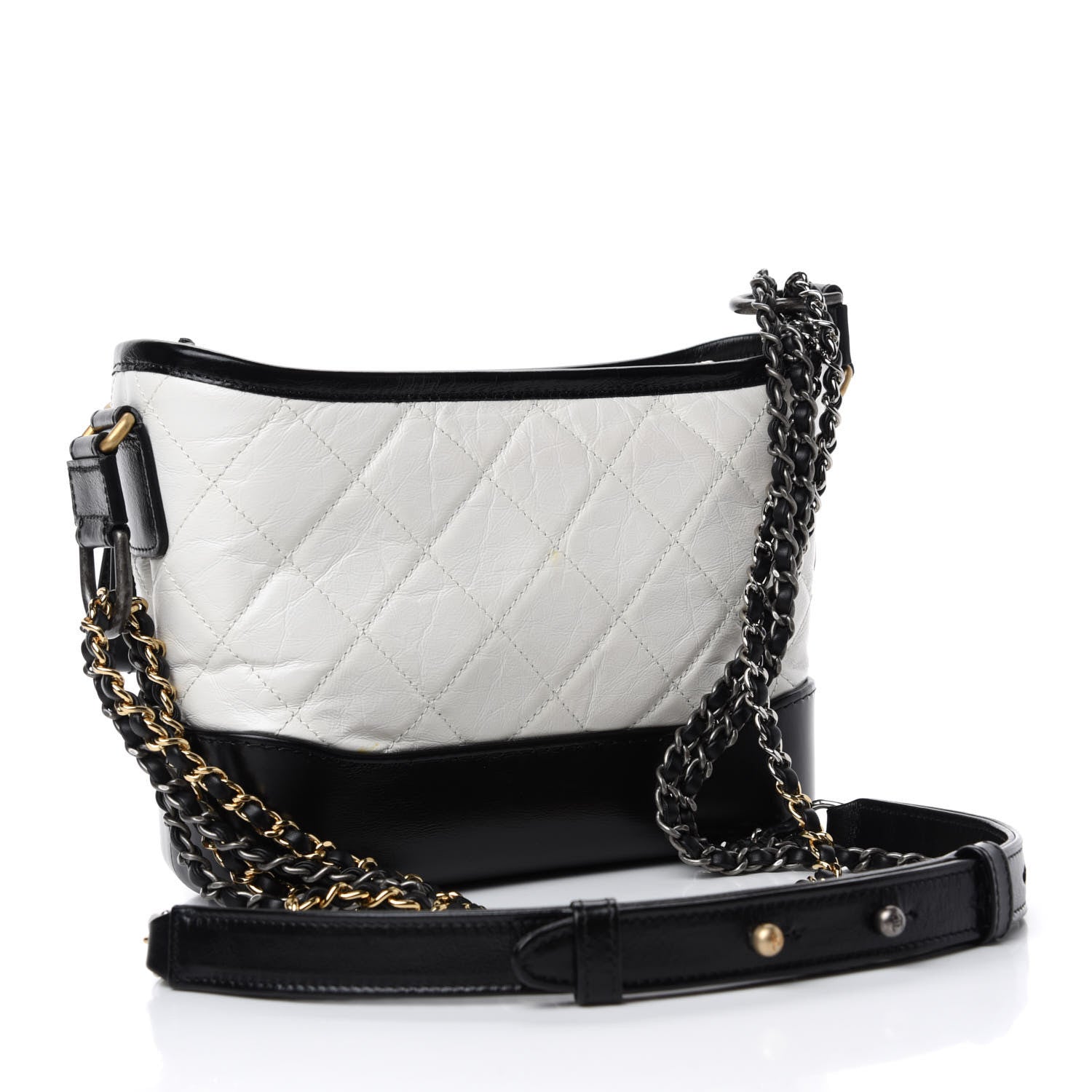 Chanel Aged Calfskin Quilted Small Gabrielle Hobo Black White 3 of 11
