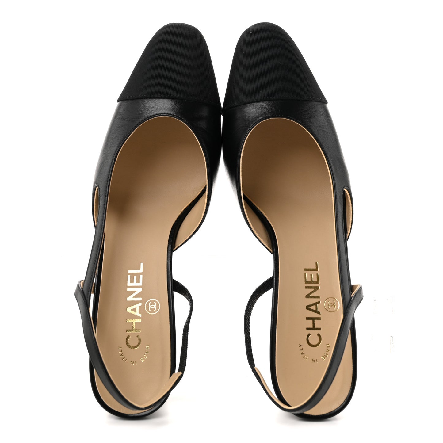 Lambskin Grosgrain Cap Toe CC Slingback Pumps 39 Black