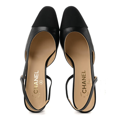 Chanel Lambskin Grosgrain Cap Toe CC Slingback Pumps 39 Black 2 of 10