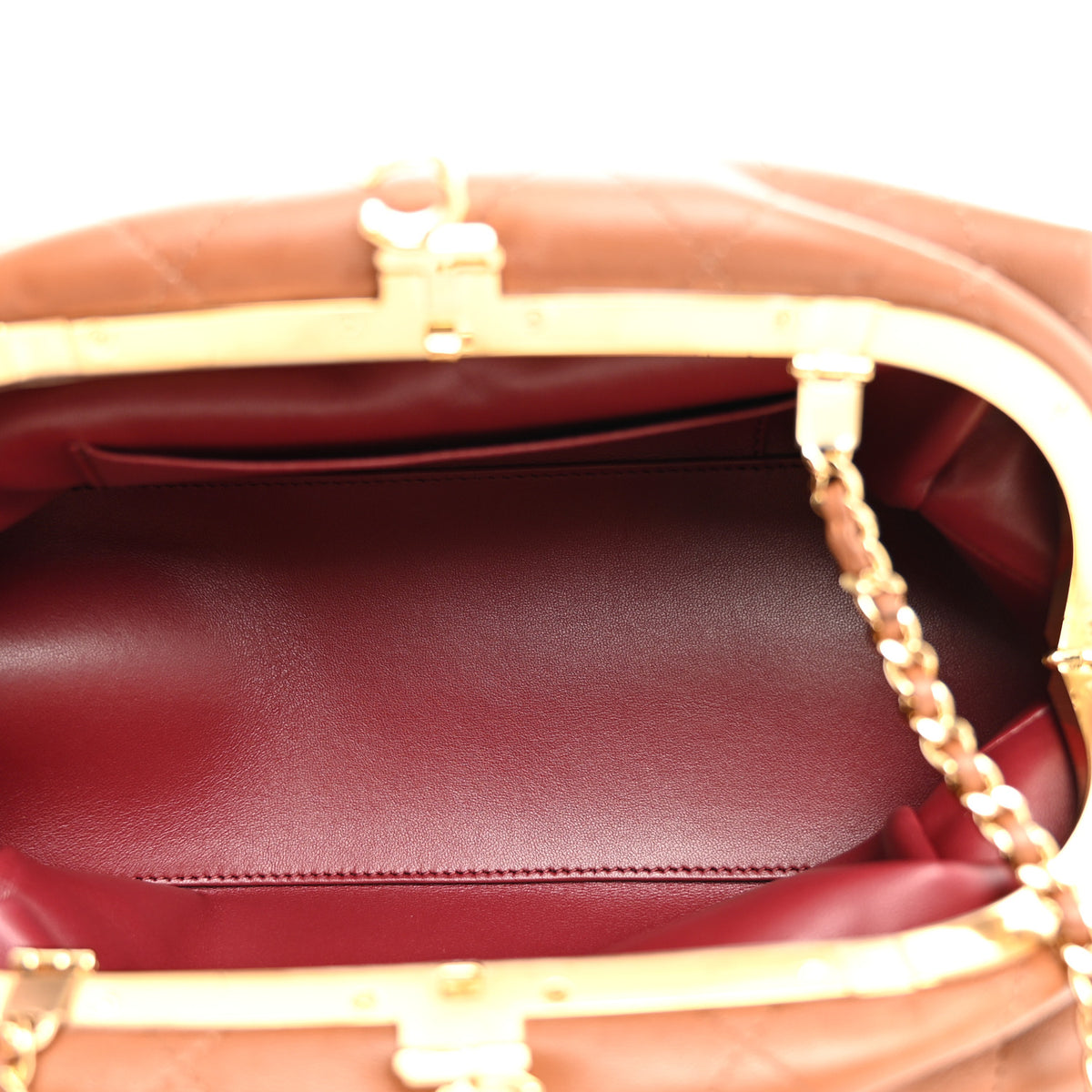 Lambskin Stitched Clutch With Chain Brown