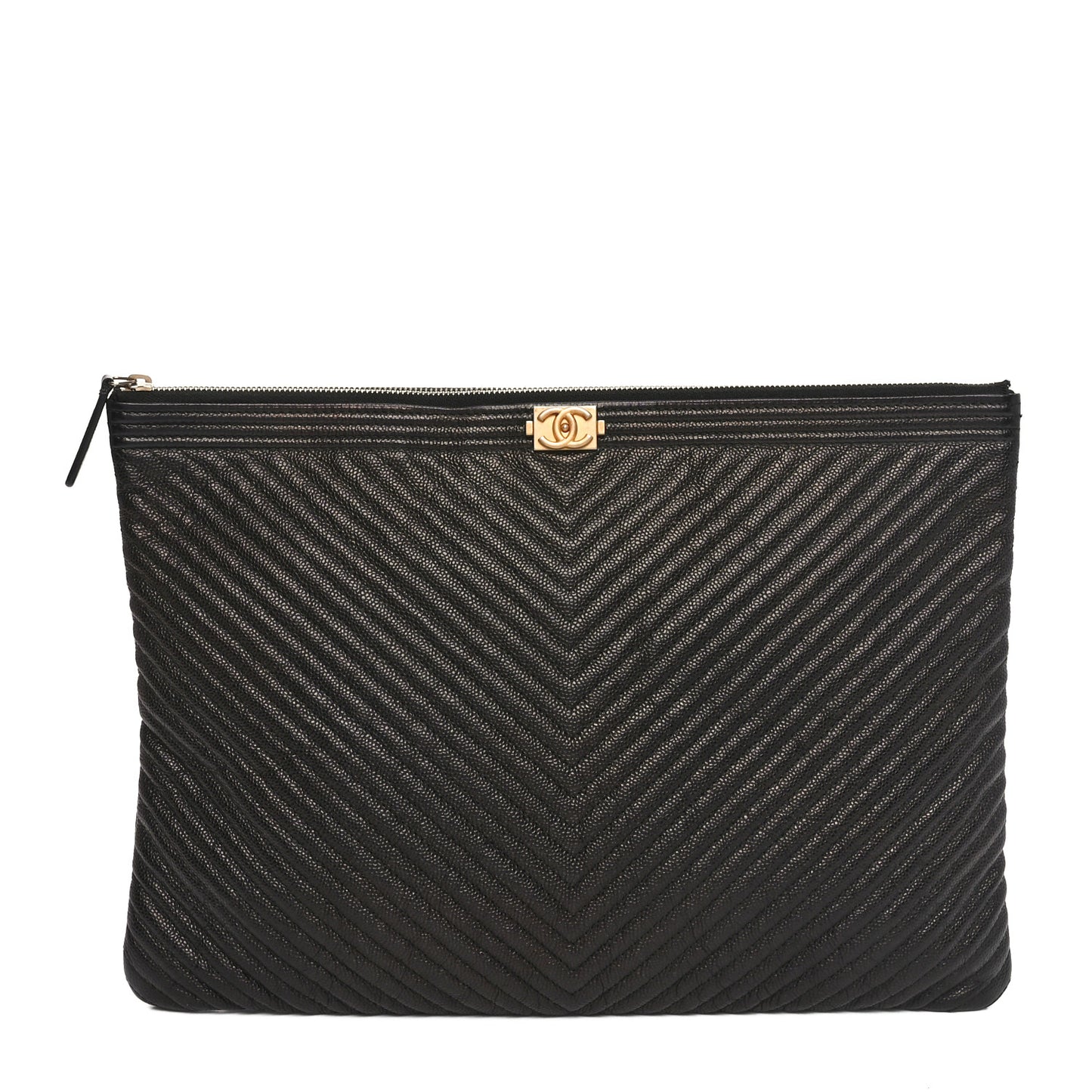 Caviar Chevron Boy Zip Pouch Black