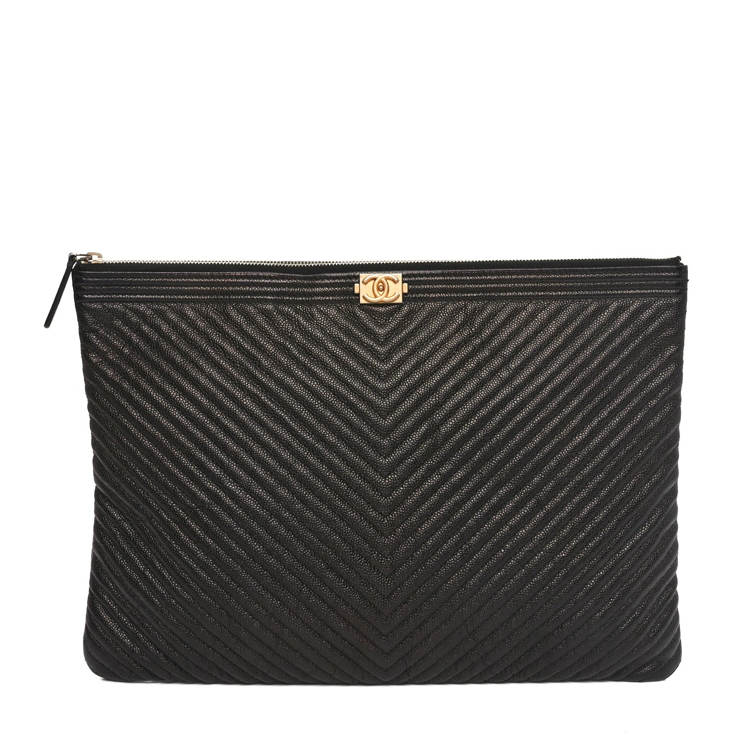 Chanel Caviar Chevron Boy Zip Pouch Black 1 of 10