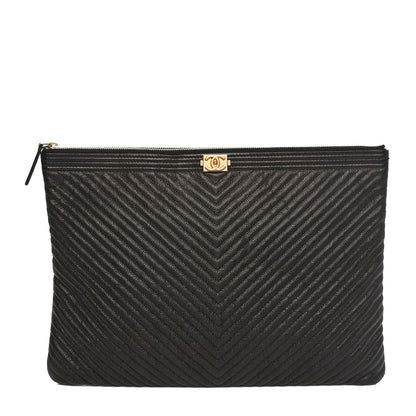Chanel Caviar Chevron Boy Zip Pouch Black 1 of 10
