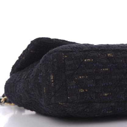 Chanel Tweed Quilted Large Chanel 19 Flap Black Navy Gold 6 of 9