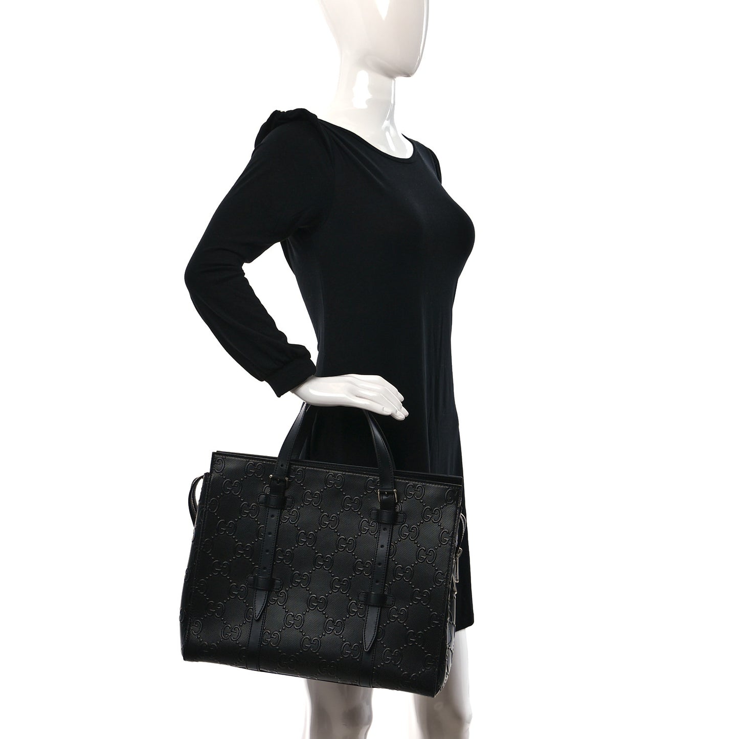 Calfskin GG Tennis Embossed Tote Bag Black