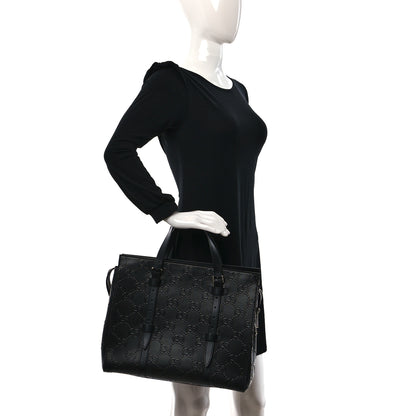 Gucci Calfskin GG Tennis Embossed Tote Bag Black 2 of 9
