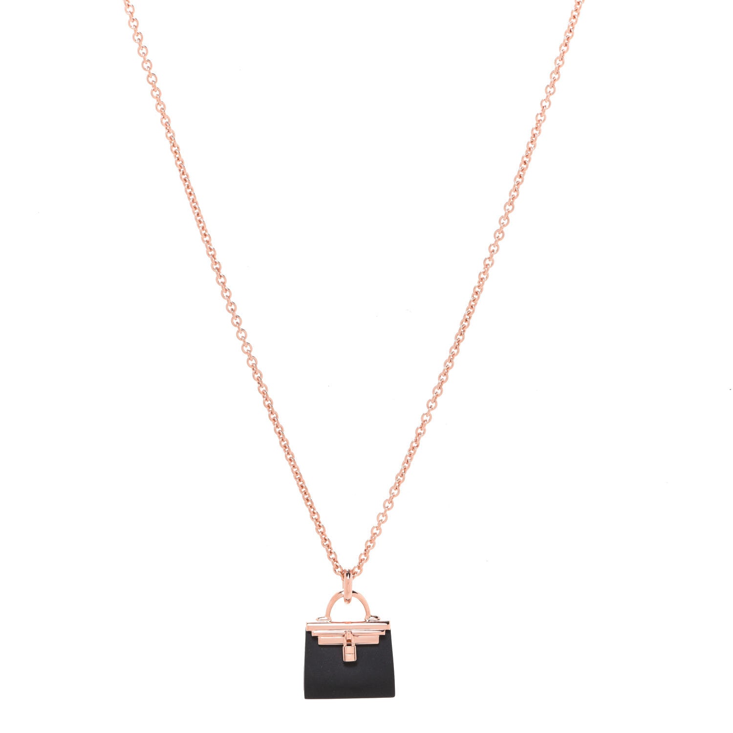 Hermes 18K Rose Gold Black Jade Kelly Amulettes Pendant Necklace 1 of 6