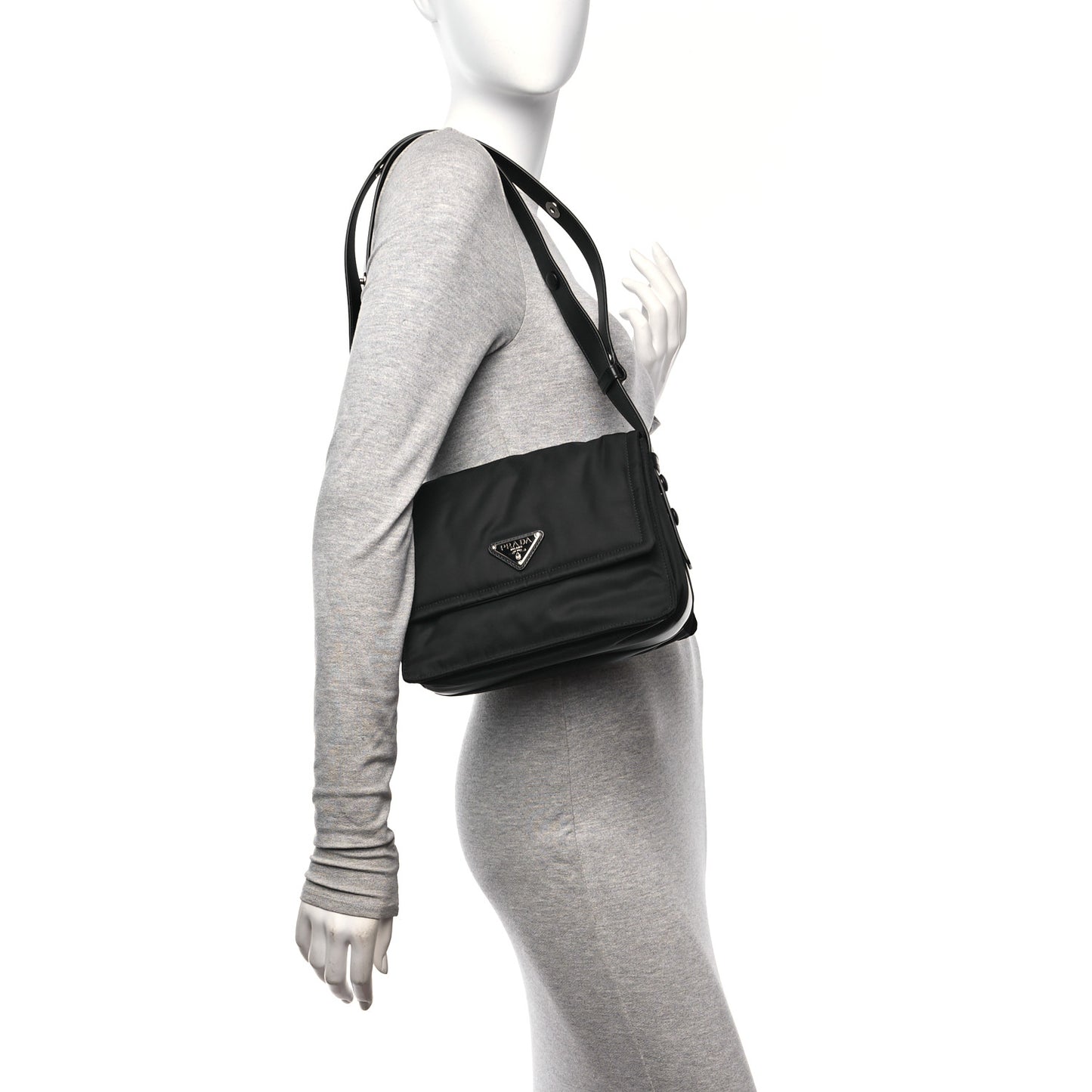 Re-Nylon Vitello Padded Small Flap Shoulder Bag Black