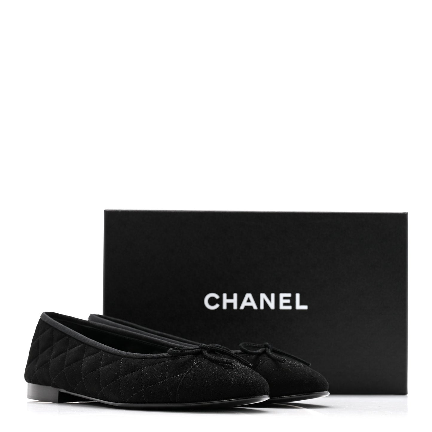 Suede Quilted Cap Toe CC Ballerina Flats 39.5 Black