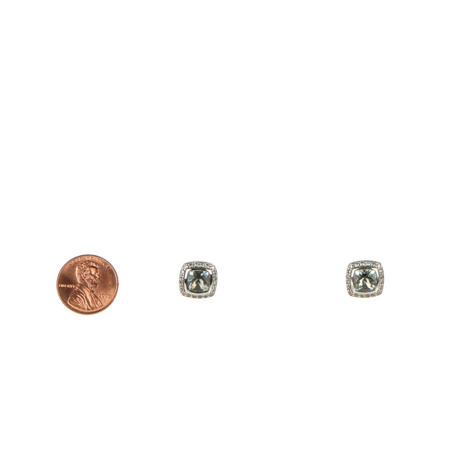 David Yurman Sterling Silver Diamond Prasiolite 7mm Petite Albion Earrings 2 of 5