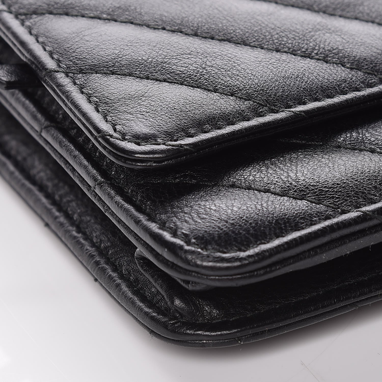 Chanel Crumpled Calfskin Chevron Quilted Wallet On Chain WOC Black 5 of 13