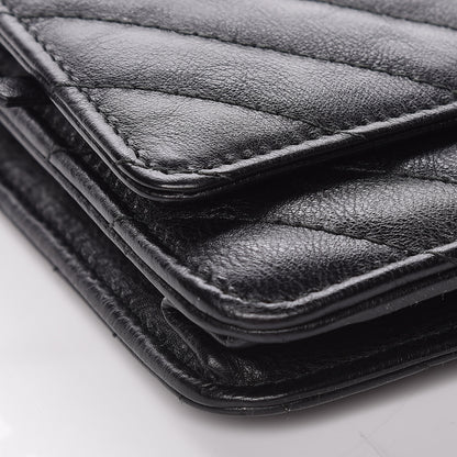 Chanel Crumpled Calfskin Chevron Quilted Wallet On Chain WOC Black 5 of 13