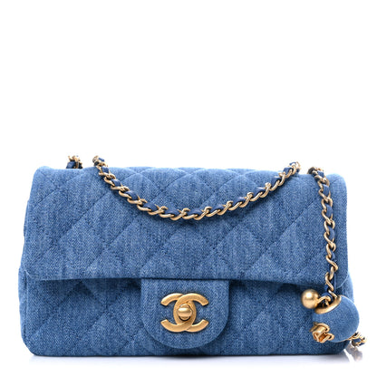 Chanel Denim Quilted Mini Pearl Crush Rectangular Flap Blue 1 of 10