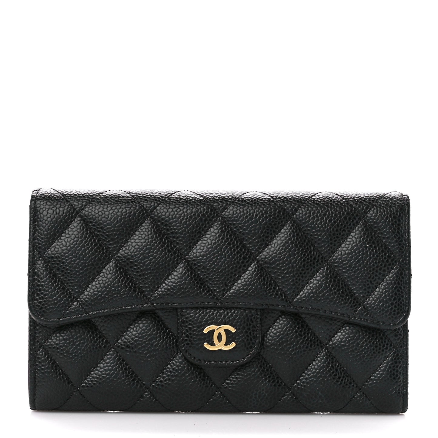 Caviar Quilted Large Flap Wallet Black