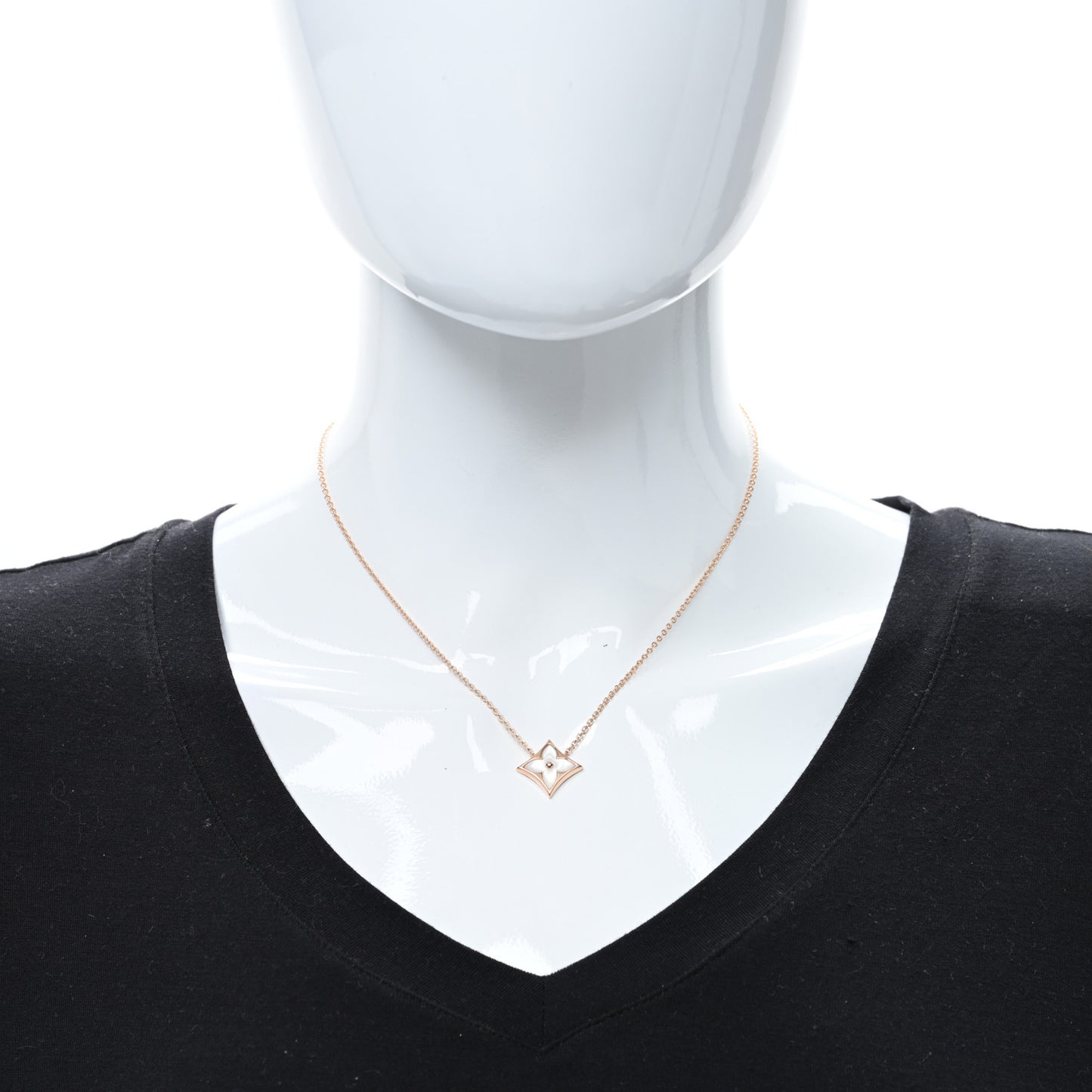 18K Pink Gold Mother of Pearl Color Blossom Star Pendant Necklace