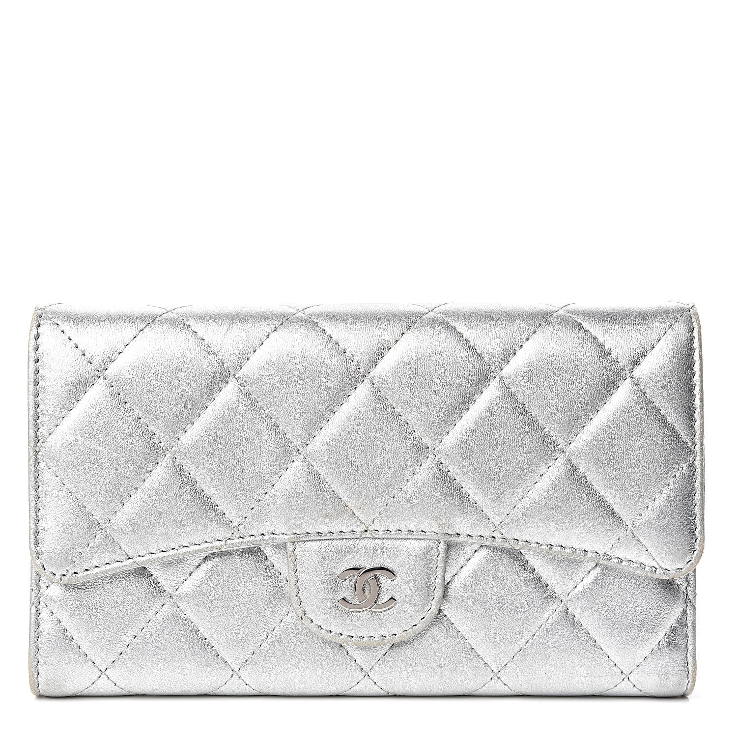 Chanel Metallic Lambskin Quilted Long Flap Wallet Silver 1 of 18