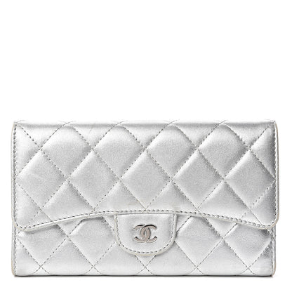 Chanel Metallic Lambskin Quilted Long Flap Wallet Silver 1 of 18