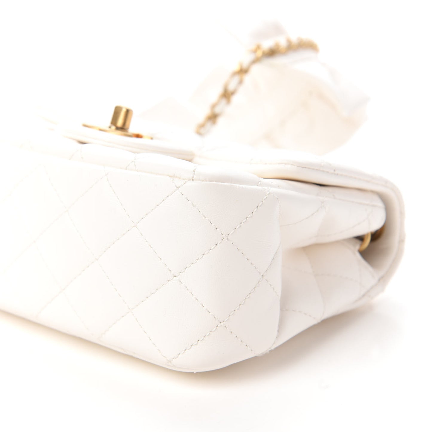 Lambskin Quilted Mini Romance Square Flap White