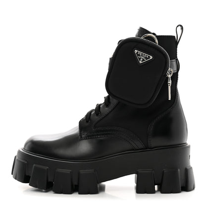 Prada Spazzolato Rois Nylon Metal Triangle Logo Monolith Pouch Pocket 55mm Boots 36 Black 1 of 10