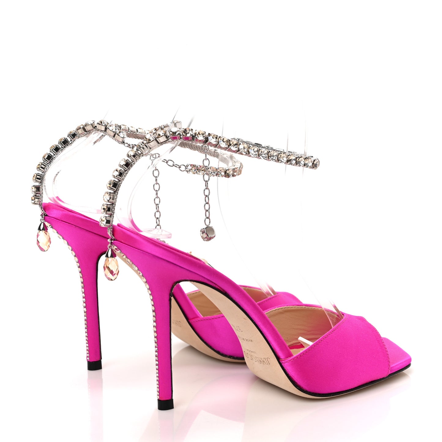 Satin Crystal Saeda 100 Sandals 37.5 Fuchsia