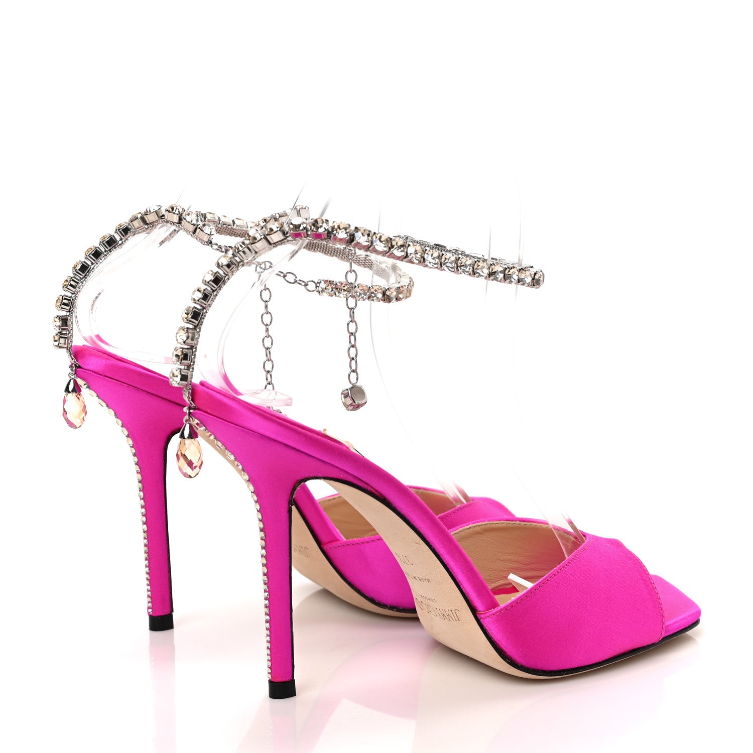 Jimmy Choo Satin Crystal Saeda 100 Sandals 37.5 Fuchsia 4 of 7
