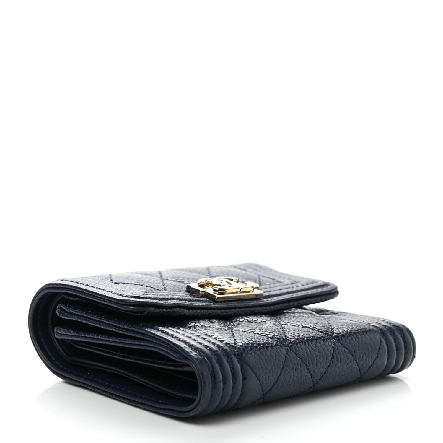 Chanel Caviar Quilted Compact Boy Wallet Blue 4 of 9