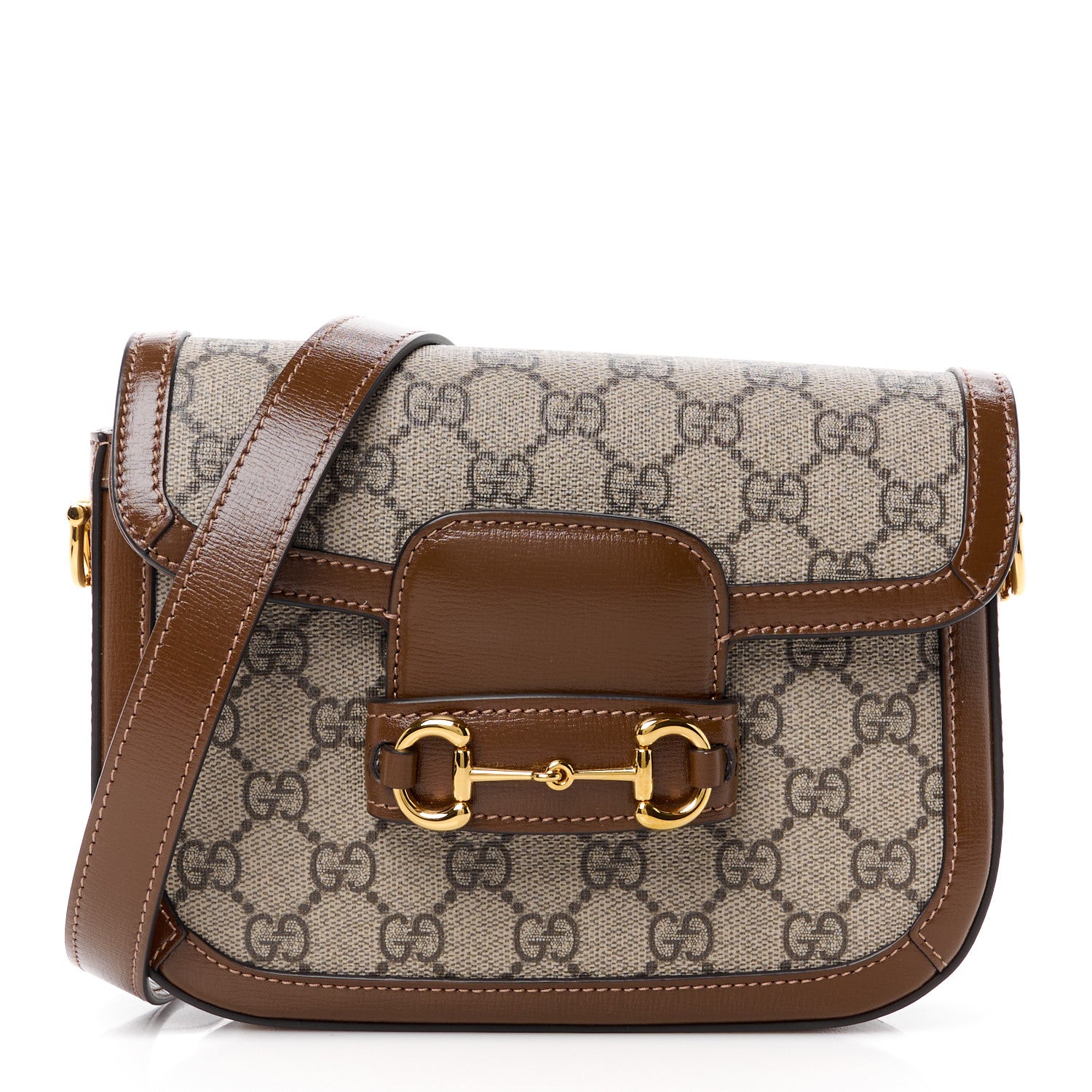 Gucci GG Supreme Monogram Web Mini Horsebit 1955 Shoulder Bag Beige Brown Sugar 1 of 13