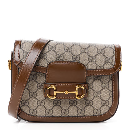 Gucci GG Supreme Monogram Web Mini Horsebit 1955 Shoulder Bag Beige Brown Sugar 1 of 13